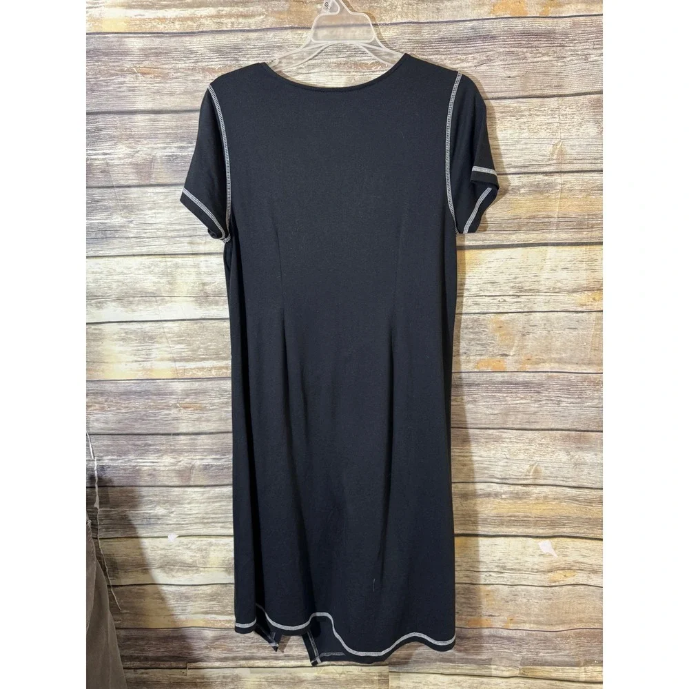 Soft Surroundings Exposed Seam Asymmetrical Short Sleeve Jersey Dress Black S